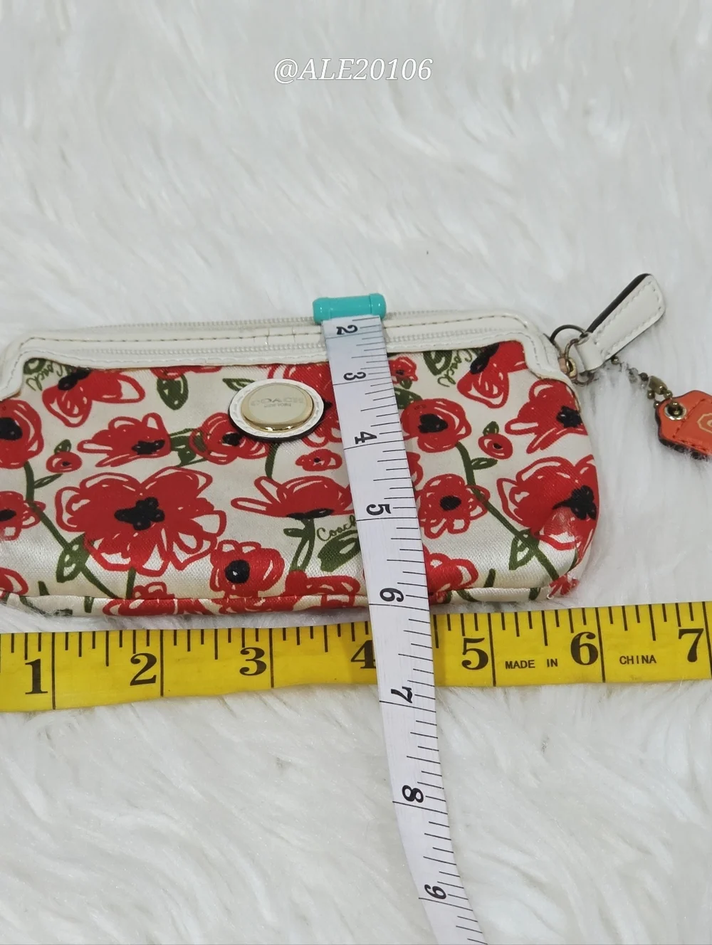 Coach Red Floral Print Canvas Wristlet Wallet Zip Pouch